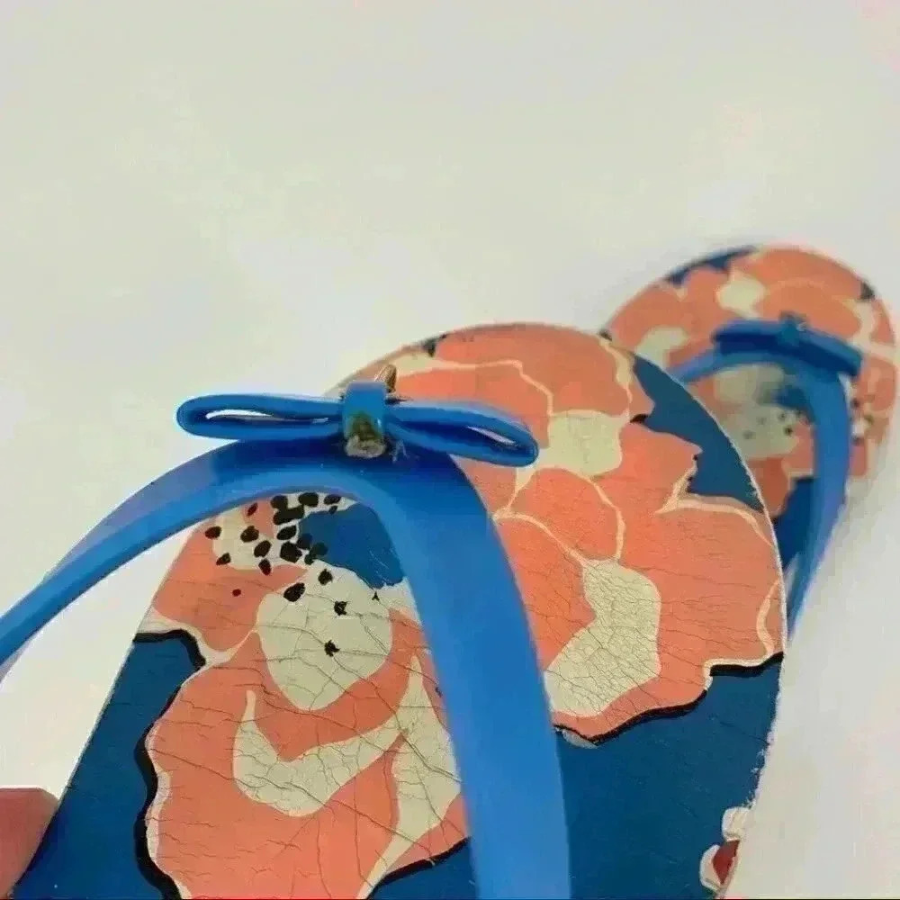 Kate spade women sandals size 9-10 L multicolored floral tropical flip flops - Picture 8 of 9